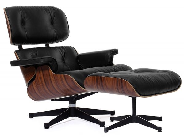 Кресло Eames Style Lounge Chair & Ottoman черная кожа/палисандр