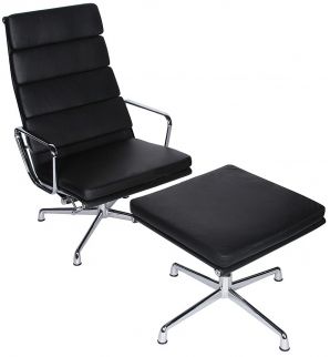 Eames style Soft Pad Group Lounge Chair & Ottoman EA 222/223 (кресло для переговорных с подставкой для ног)